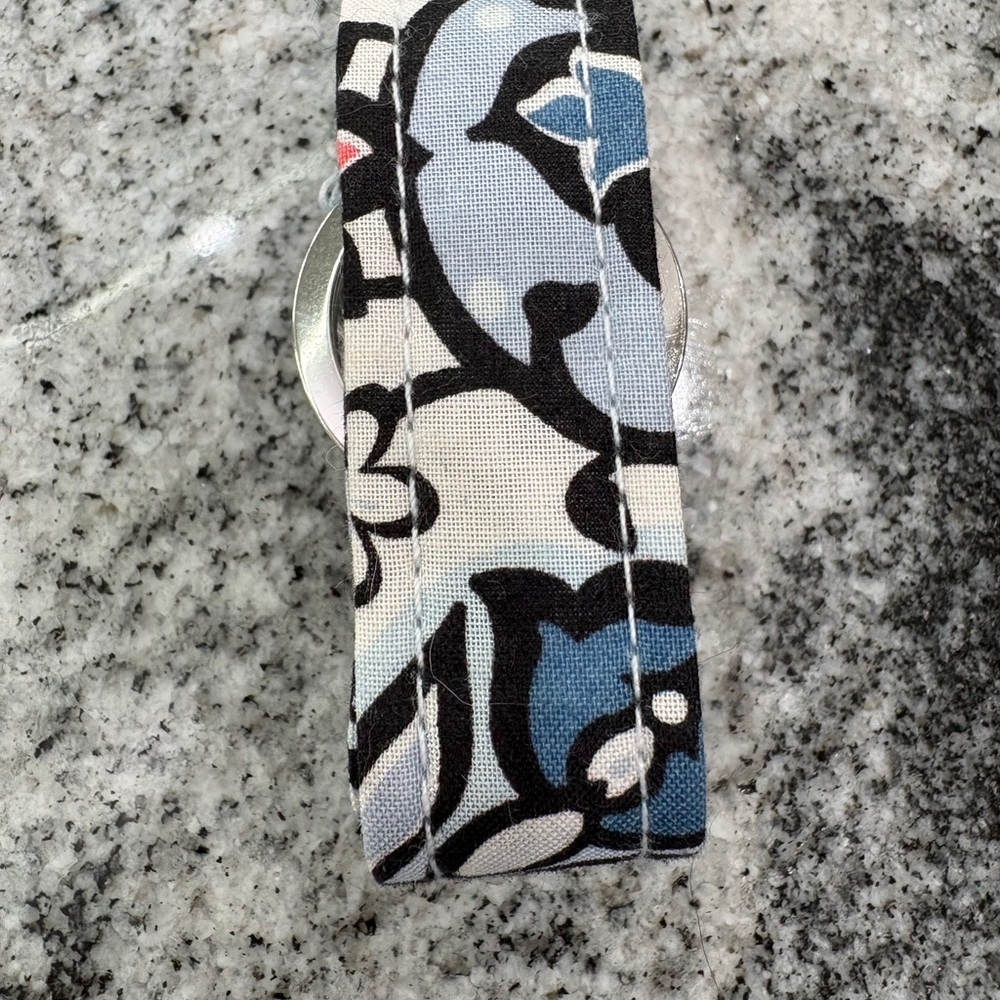Vera Bradley Blue and Black Floral Fabric Lanyard